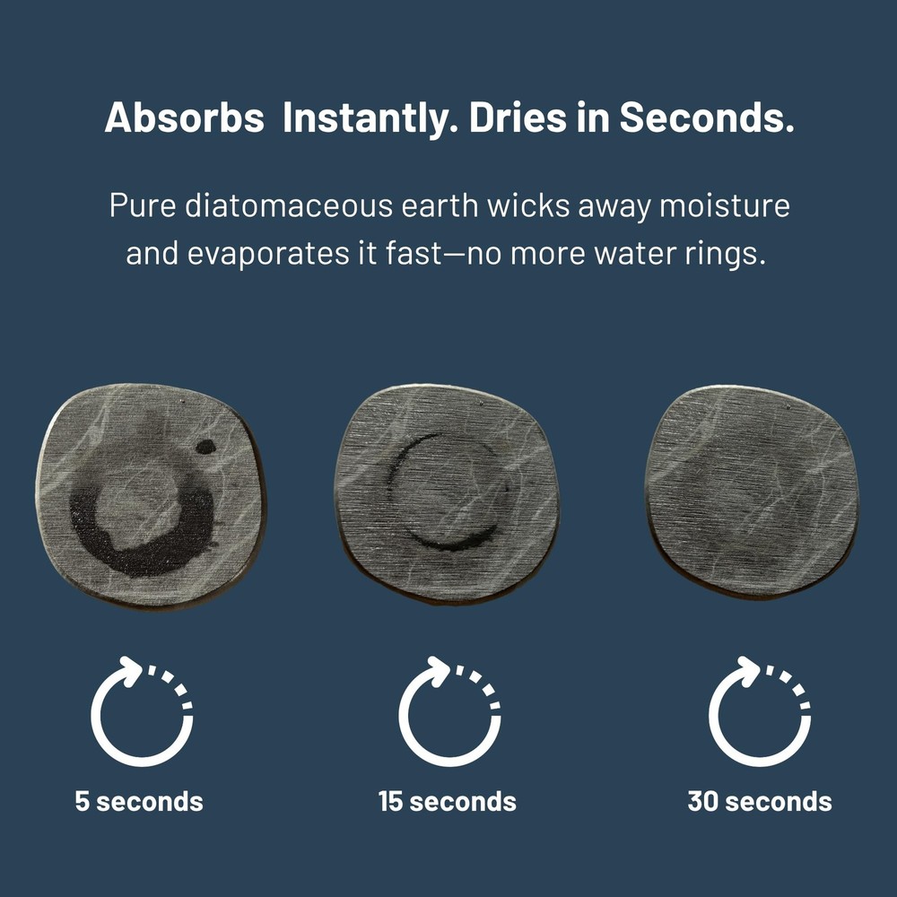 Coaster Set of 4 - Diatomaceous Earth Absorbent Coasters for Drinks | Quick D...