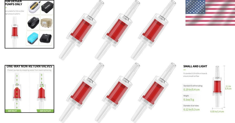 Lightweight 6-Pack One-Way Check Valves for Fish Tanks - Backflow Prevention