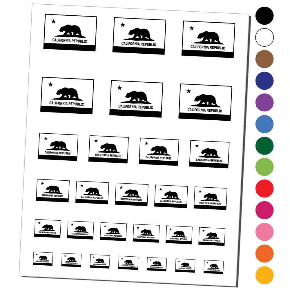 California Flag Solid Bear Temporary Tattoo Water Resistant Set