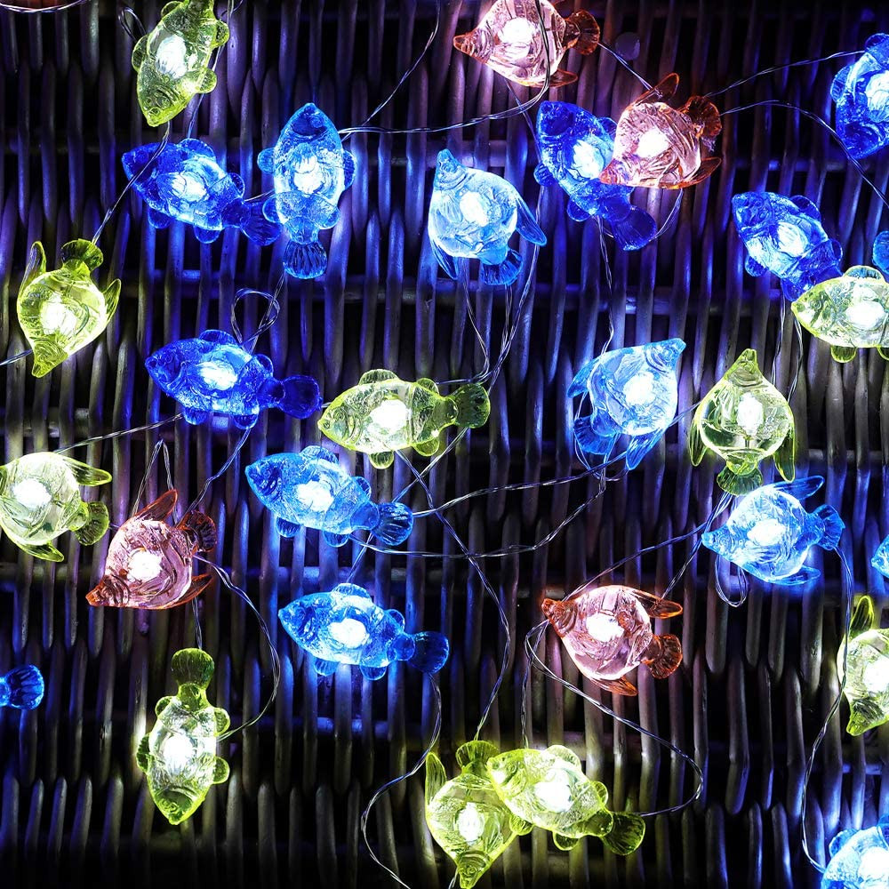 18.7Ft 40LED Tropical Fish String Light Cool White with Remote Control and Timer