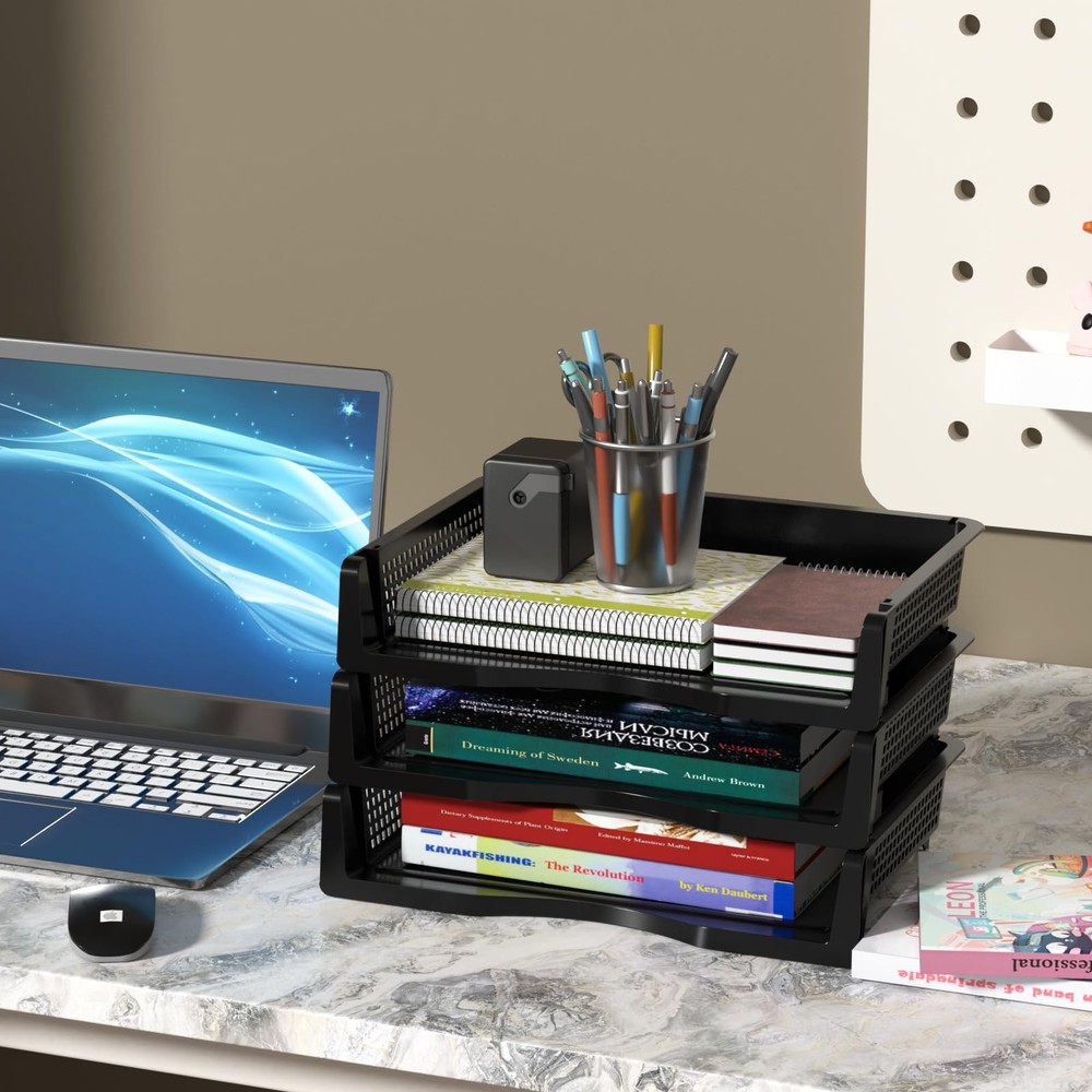 Set of 6 Plastic Letter Trays Stackable, Plastic Stackable A4 Paper Tray, Des...