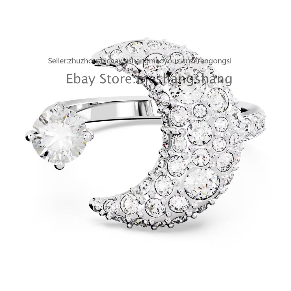New Sublima open ring Moon, White, Rhodium plated
