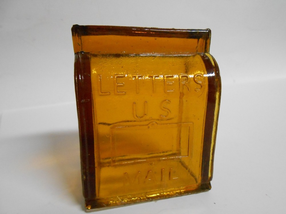 Glass LETTERS US Mailbox Candy Container Amber Brown