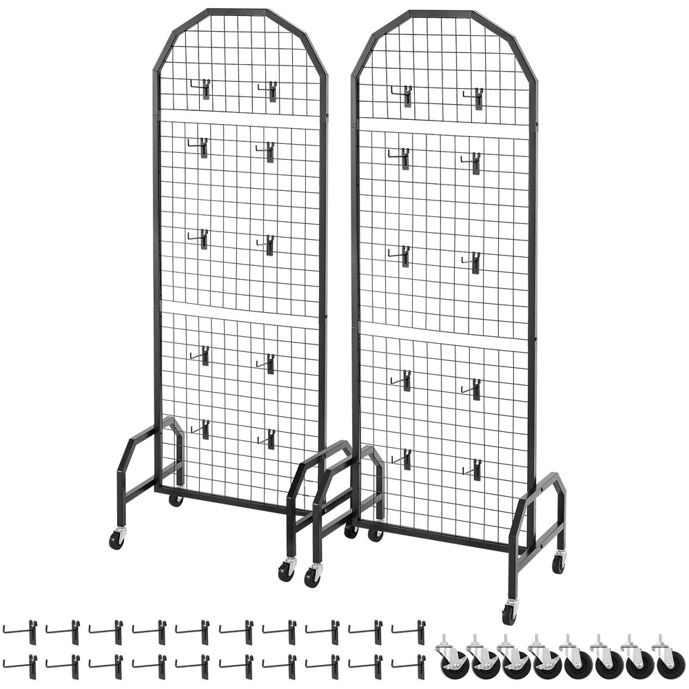 VEVOR 2 Pack Grid Wall Panel 1.9 x 5.4 ft Wire Display Rack with Wheels & Hooks