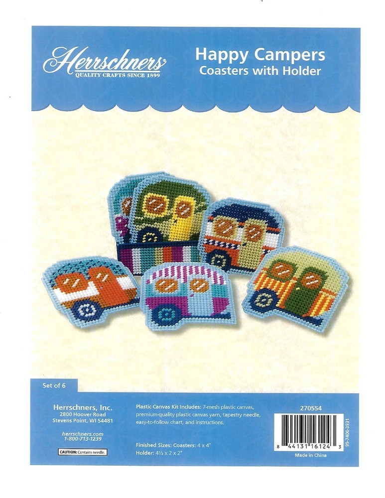 HAPPY CAMPERS COASTERS  plastic canvas  PATTERN (#TF0141)