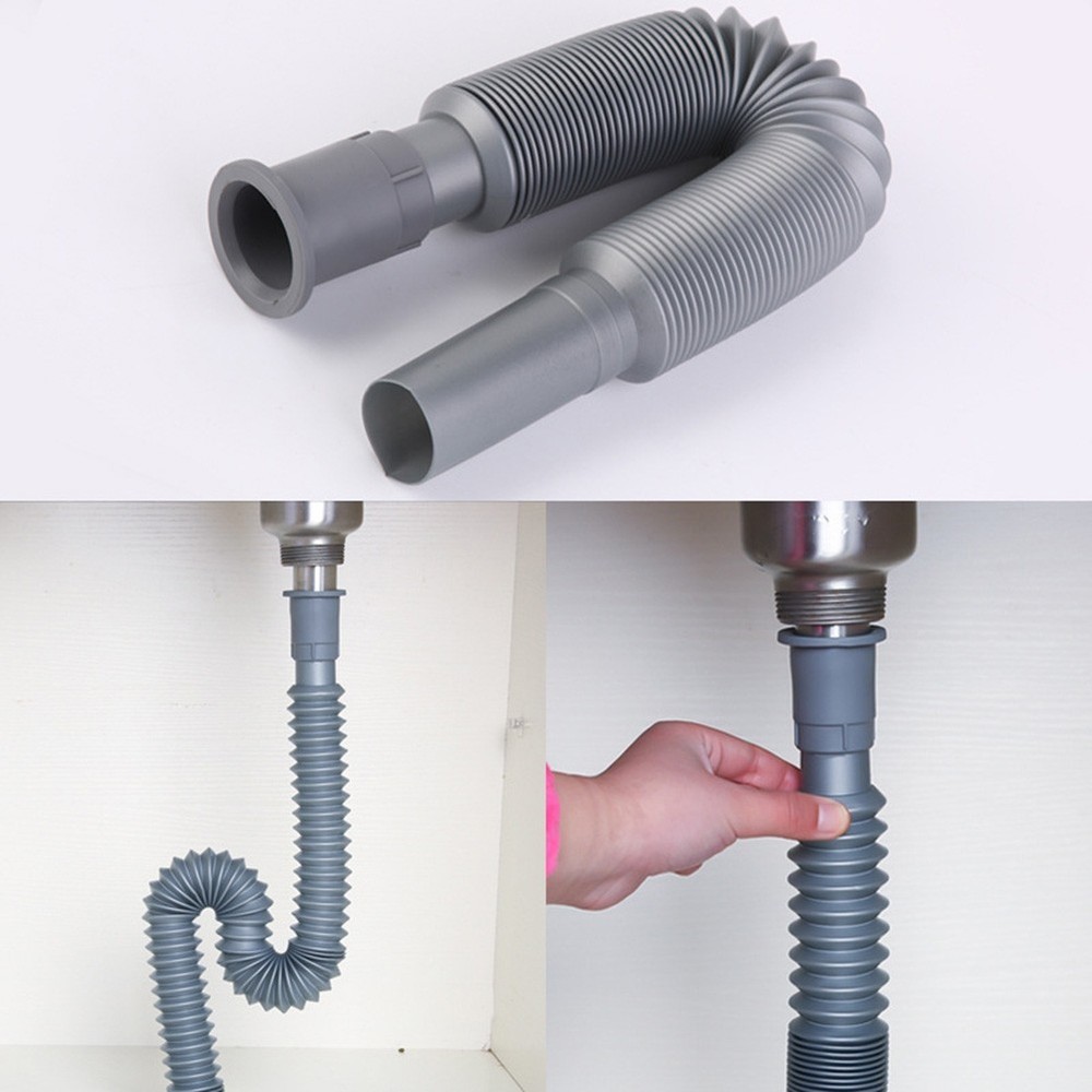 Flexible Drain Hose 2 PCS 80-90cm Extendable Plastic Pipe for Standard Sink Use