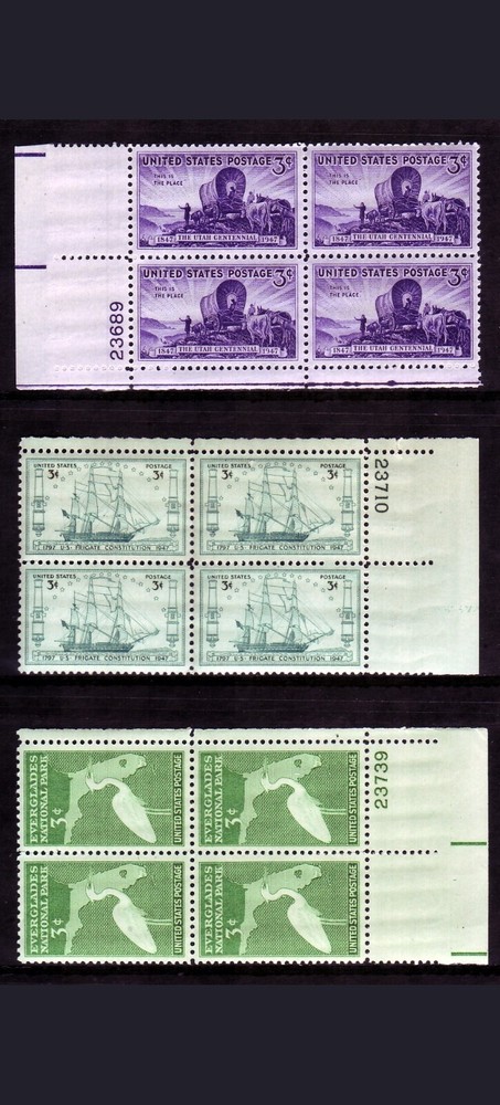 1947 COMMEMORATIVE PLATE BLOCK YEAR SET. (7) DIFFERENT. SCV $7