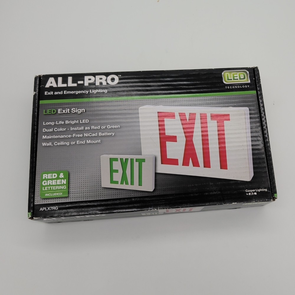 APLX7RG ALL-PRO EXIT AND EMERGENCY LIGHTING LED EXIT SIGN /RED & GREEN LETTERING