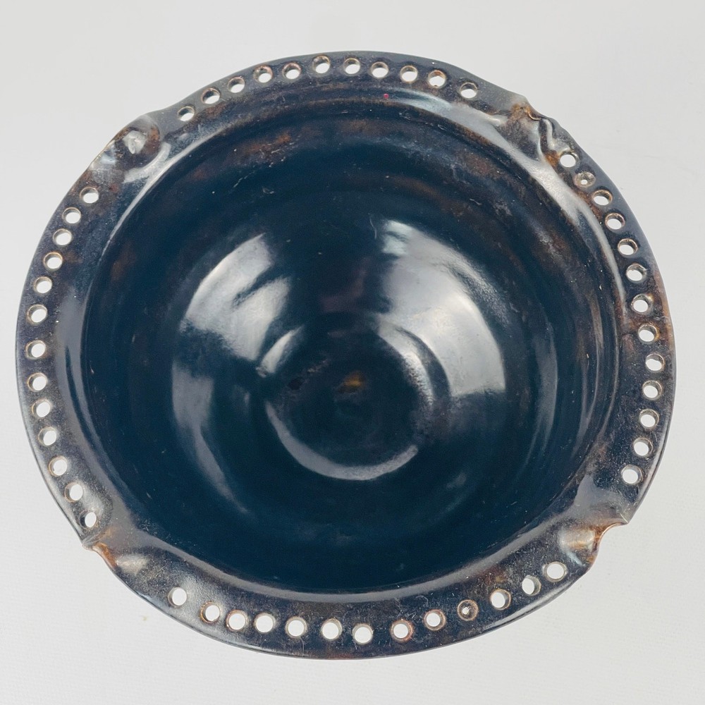 Handmade Unique Pottery Bowl Blue Black 7” Signed