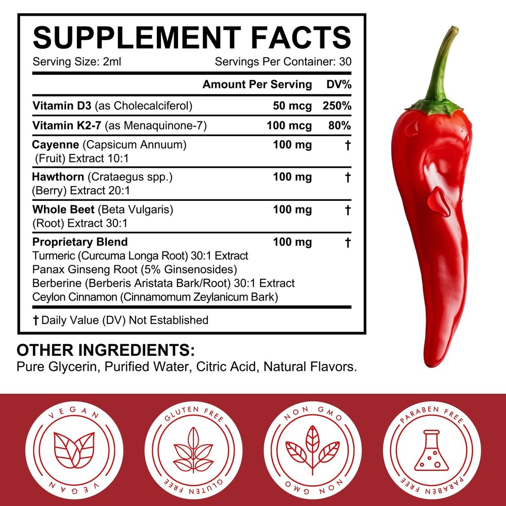 Cayenne Pepper Drops, Rethes Liquid Drops with Hawthorn...