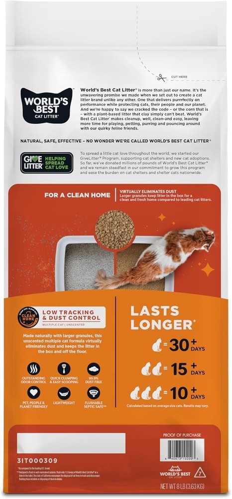 8lbs Natural Corn Cat Litter - Quick Clumping & Long-Lasting Odor Control