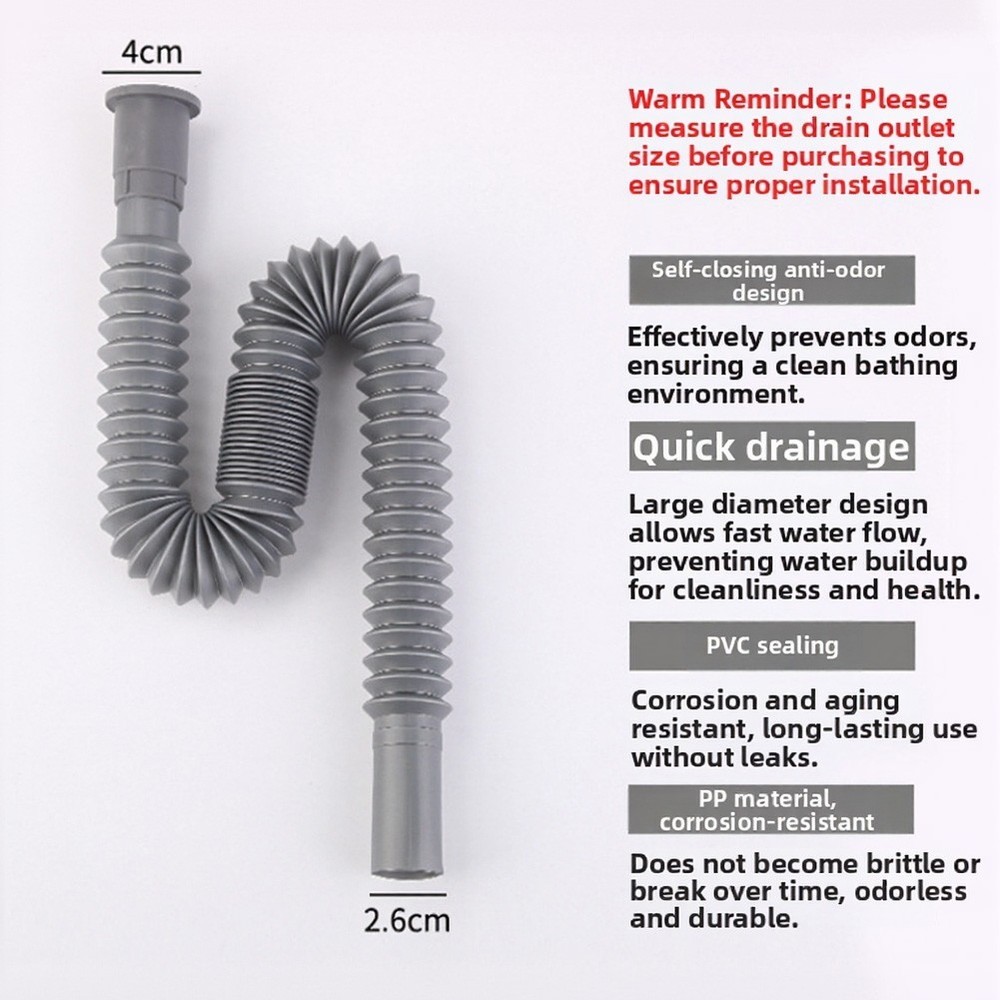 Flexible Drain Hose 2 PCS 80-90cm Extendable Plastic Pipe for Standard Sink Use
