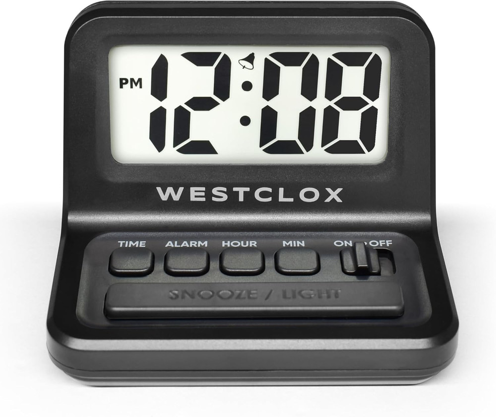 LCD Digital Bedside Alarm Clock with White Backlit Display and Snooze Function,