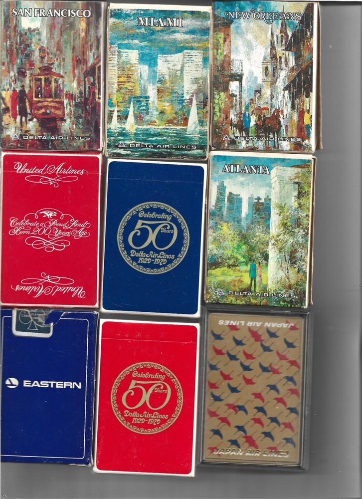 9 ASSORTED DECKS AIRLINE PLAYING CARDS NICE ASSORTMENT NEW & USED