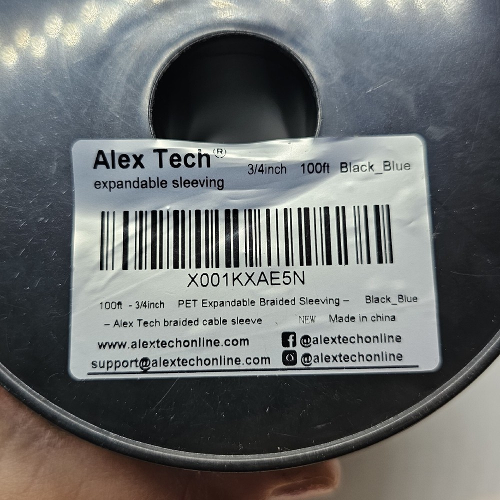 100ft Alex Tech PET Expandable Sleeving BlueBlack