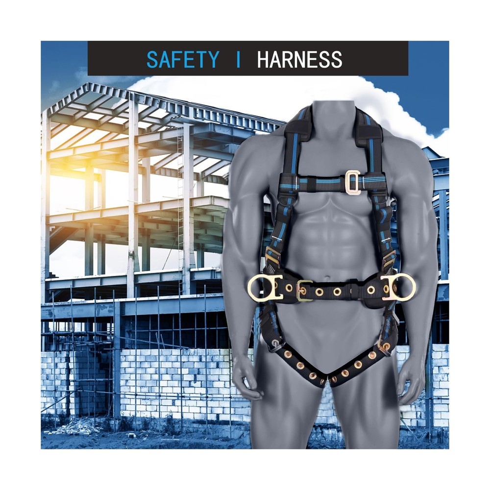 Fall Protection 5pt Full-Body Safety Harness, Vented & Padded Shoulder, Back ...