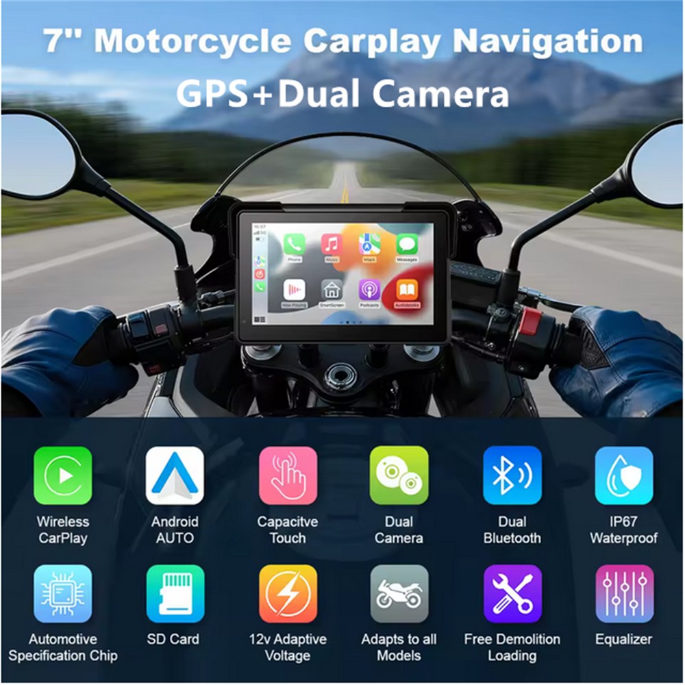 7" Motorcycle w/ Carplay Android Screen Dual Bluetooth Portable GPS Navigation