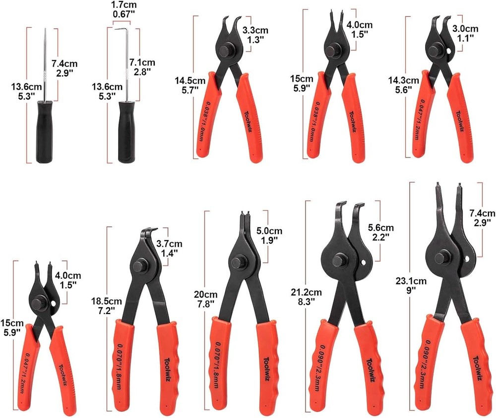 Snap Ring Pliers Set, 10 Pcs Internal & External Retaining Ring Circlip C Clip
