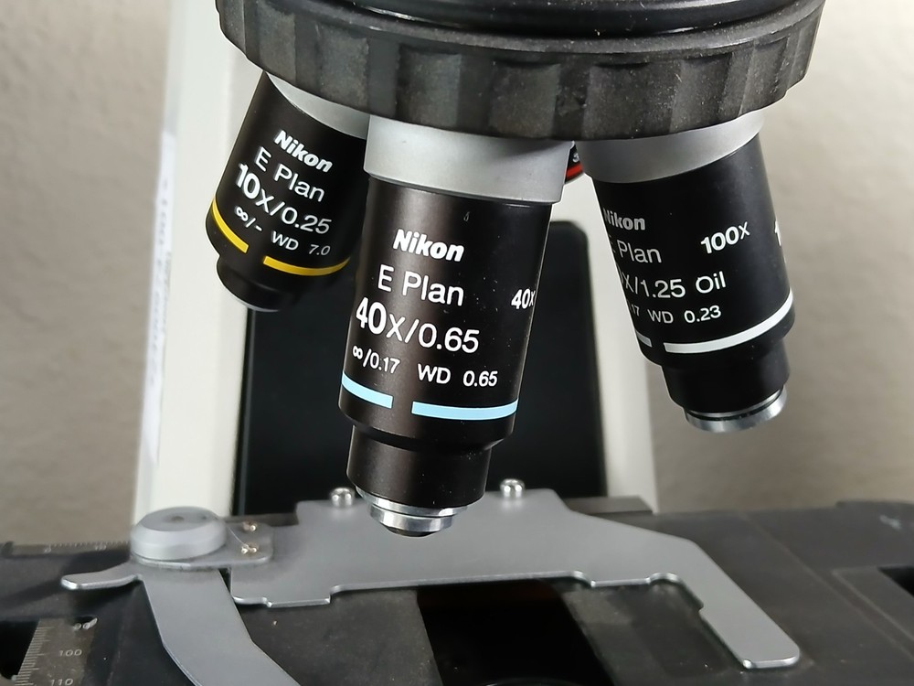 (2) Nikon Eclipse E200 Microscopes & E Plan 4 10 40 100X Oil Sets (No Heads)
