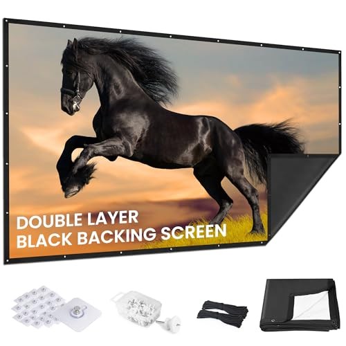 100 inch Projector Screen Upgraded- Black Backing, Straight Edges, Foldable,