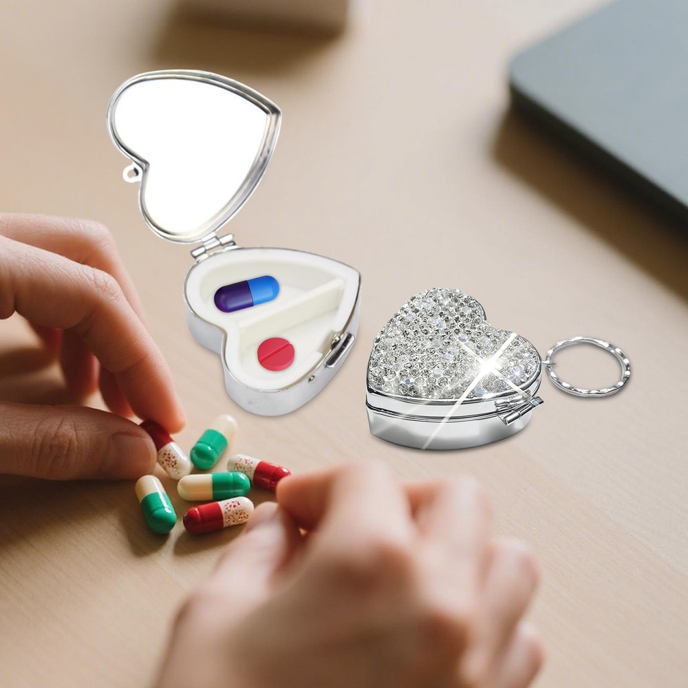 Small Heart Shaped Pill Organizer Portable Medication Container Mini diplomatic