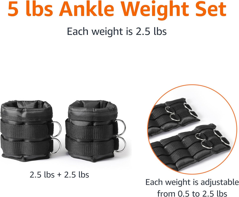 Adjustable Ankle Weights, Set of 2, 1 Lb Each