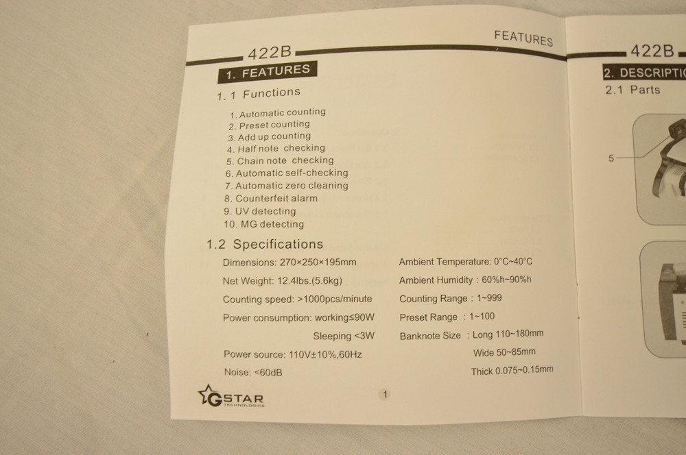 G-Star Technologies Bill Counter GS NZ-422B Tested WORKING