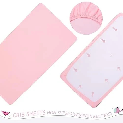 3 Pieces Crib Bedding Set for Girls- Solid Ruffle Quilted Includes Pink