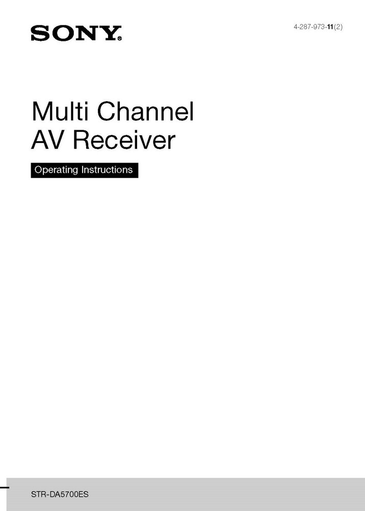 Sony STR-DA5700ES AV Receiver Owners Manual