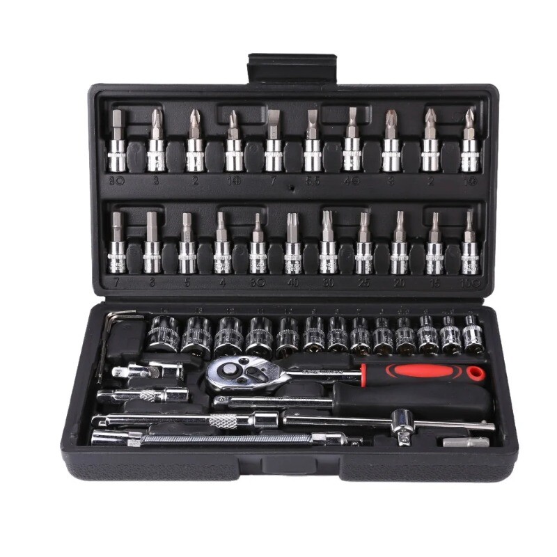 46pcs Hand Tool Set Car Repair Tool Kit 1/4-inch Socket Spanner Screwdriver Set