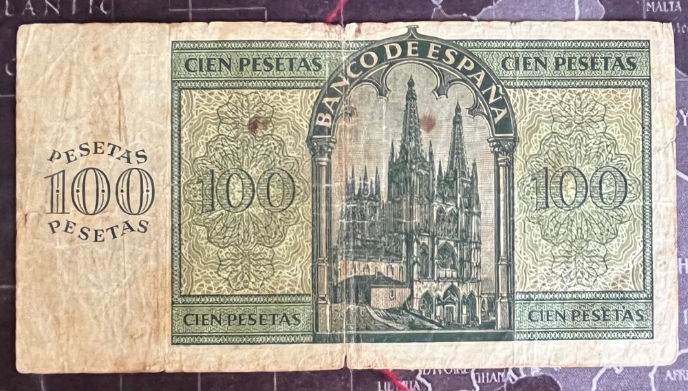 SPAIN 1936 100 PESETA NOTE