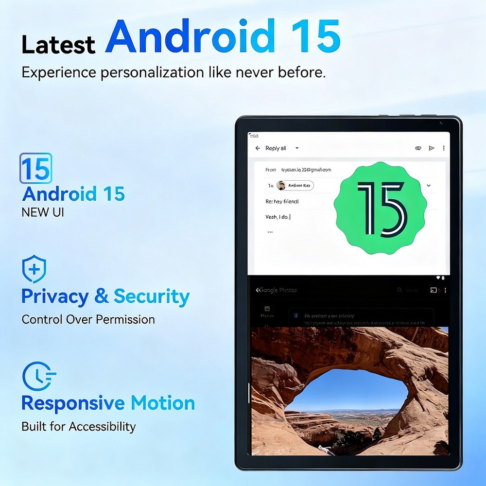 10.1" Android 15 Tablet 24GB+128GB IPS Touchscreen Octa-core Processor Wi-Fi 6