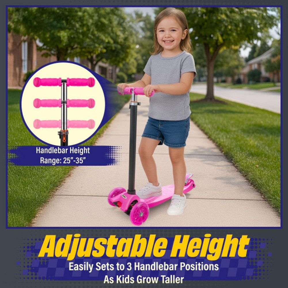 Toddler Scooter - Beginner Scooter with Adjustable-Height Handlebar and LED Whee