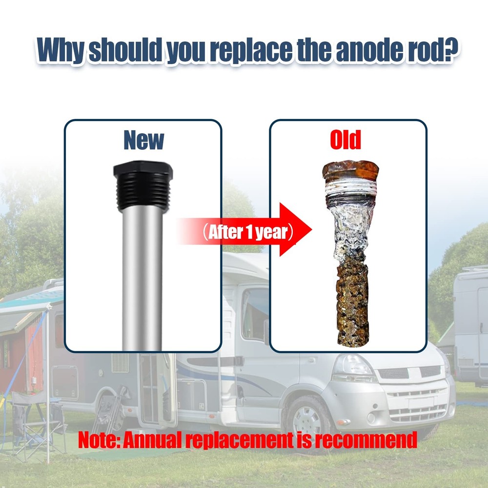 A-Silver - 2pcs Anode Rod & 1pc Flush Wand & Socket & Seal Tape