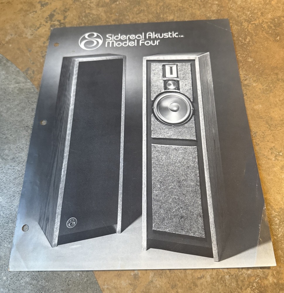 Original 1970s Sidereal Akustic Model Four Speaker System Advertising Spec Sheet