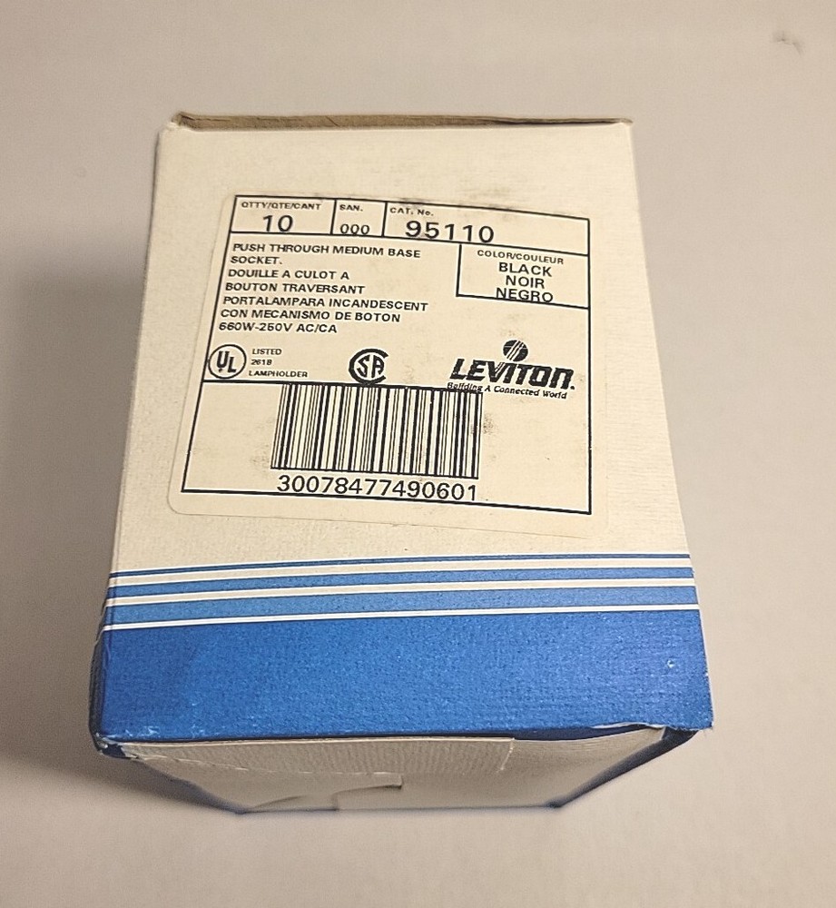 Leviton 95110-000 Plastic Push Thru Socket 10 Ct Box
