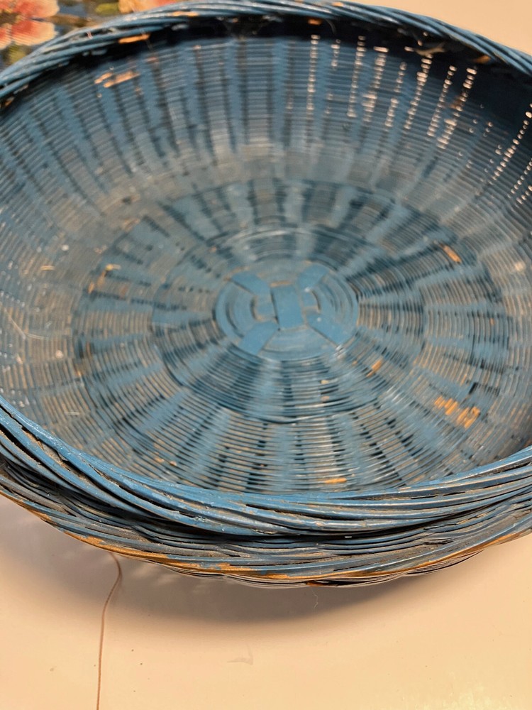 Hand Painted Vintage Round Sewing Basket