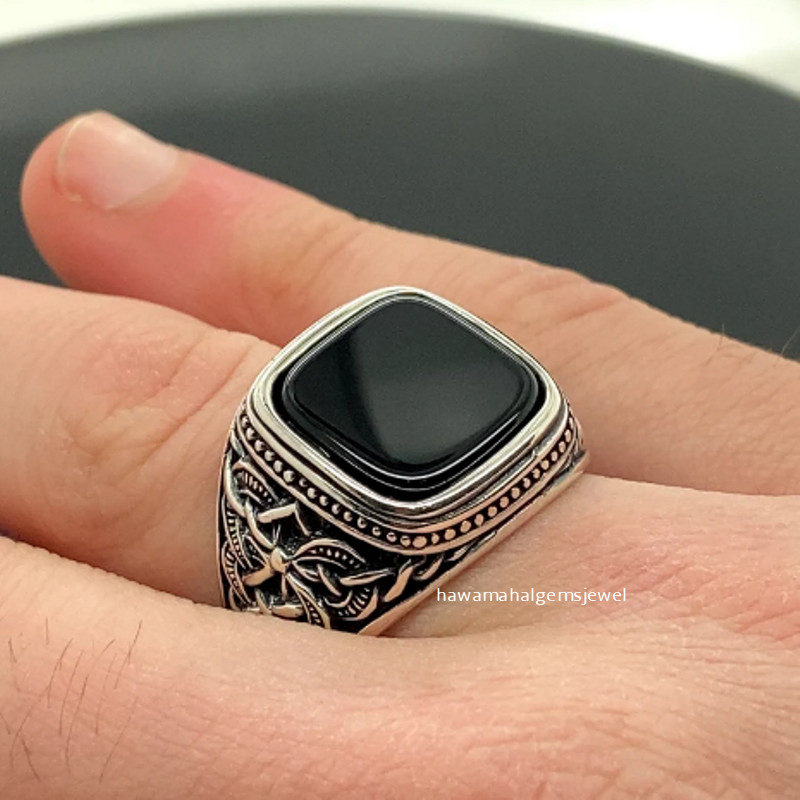 Solid 925 Sterling Silver Handmade Black Onyx Men's Ring Gift For Him