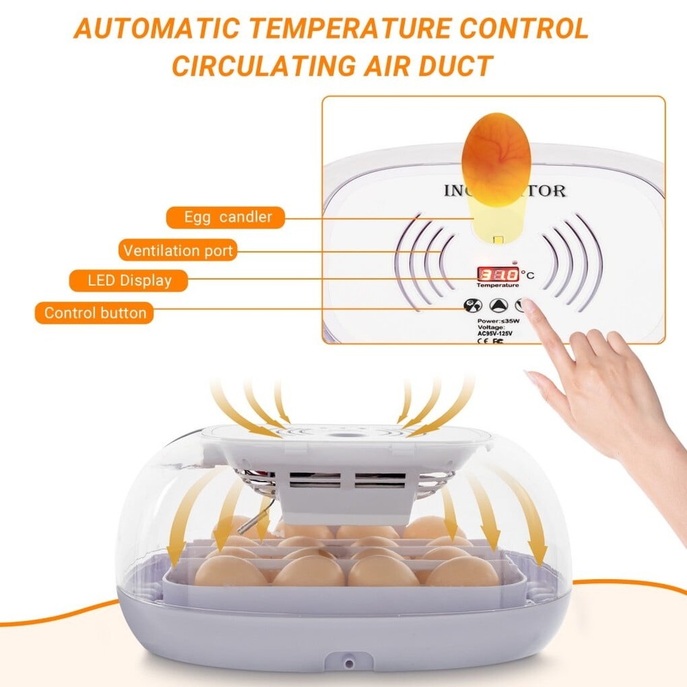 16 Egg Incubator - Automatic Egg Turner Temperature Control Built-in Candler