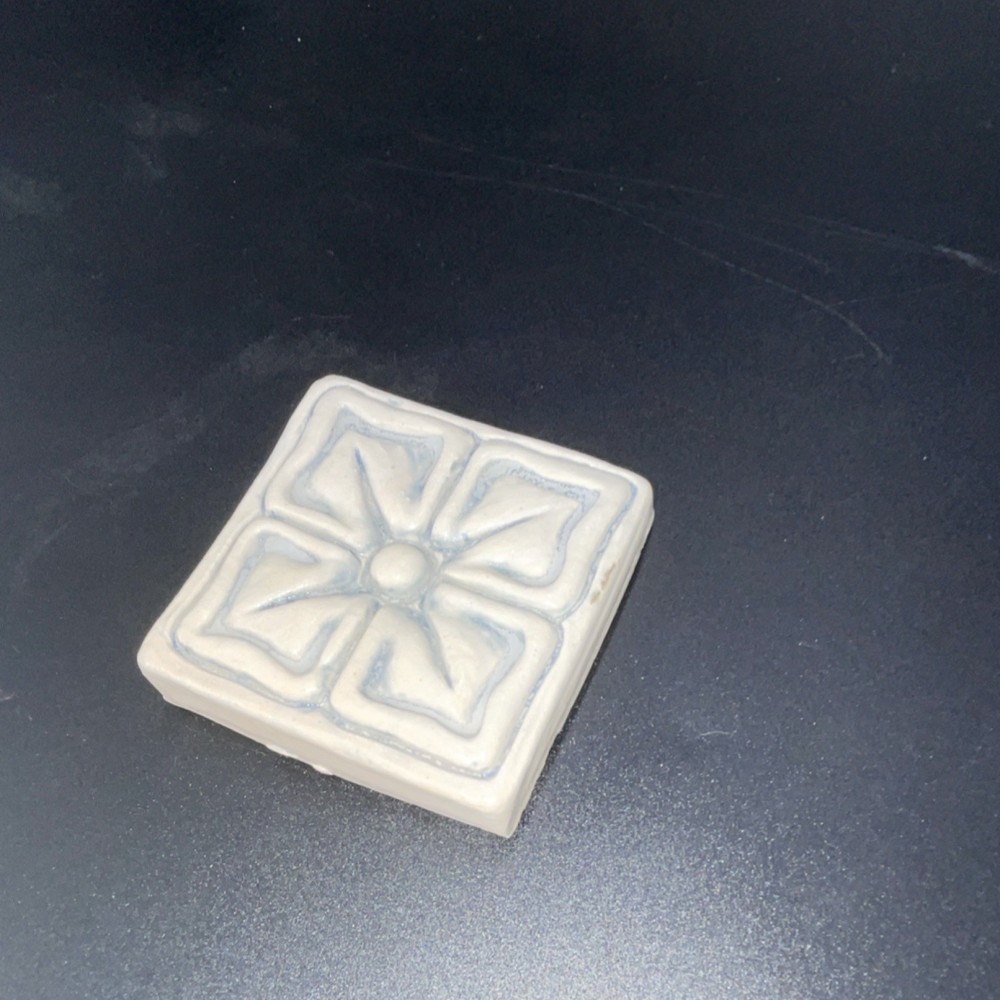 Vtg White Light Blue Ceramic Decorative Square Tile 3" Geometric Pattern Matte