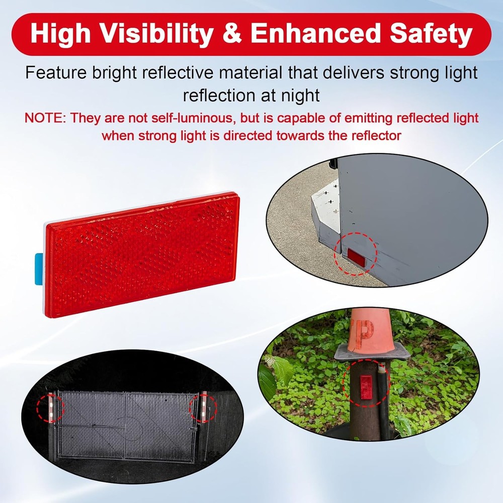 2pcs Rectangle Reflectors - High Reflectivity Reflectors Stick On, Self-red