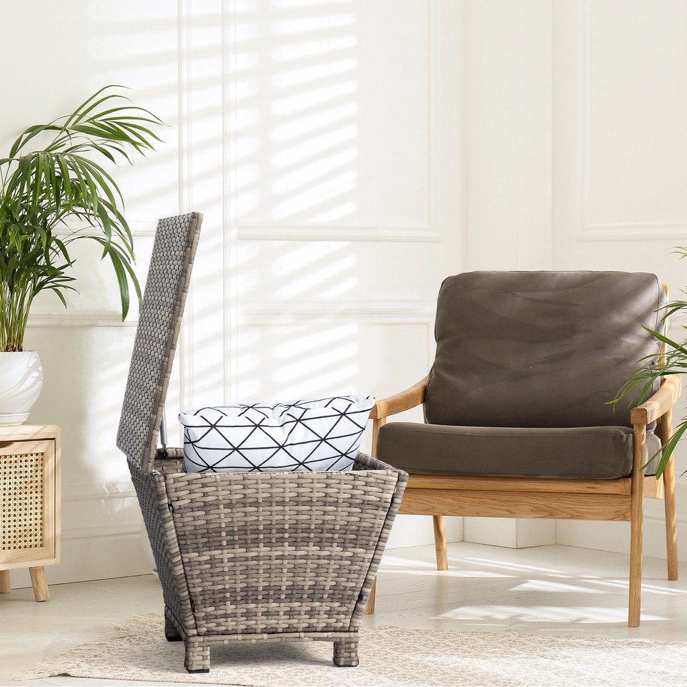 Outdoor PE Wicker Side Table with Storage, Small Patio