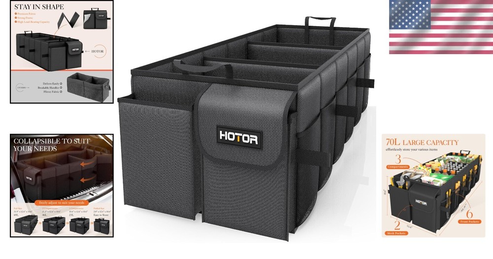 Durable SUV Trunk Organizer with 3 Compartments - Portable & Adjustable