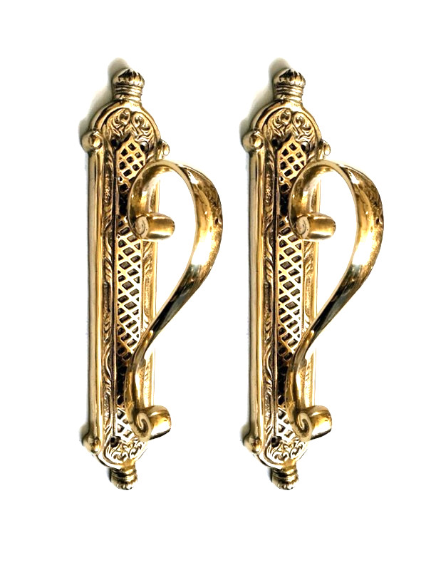 2 cast victorian large DOOR handle pull very heavy solid brass GRAB 11.1/2" inch