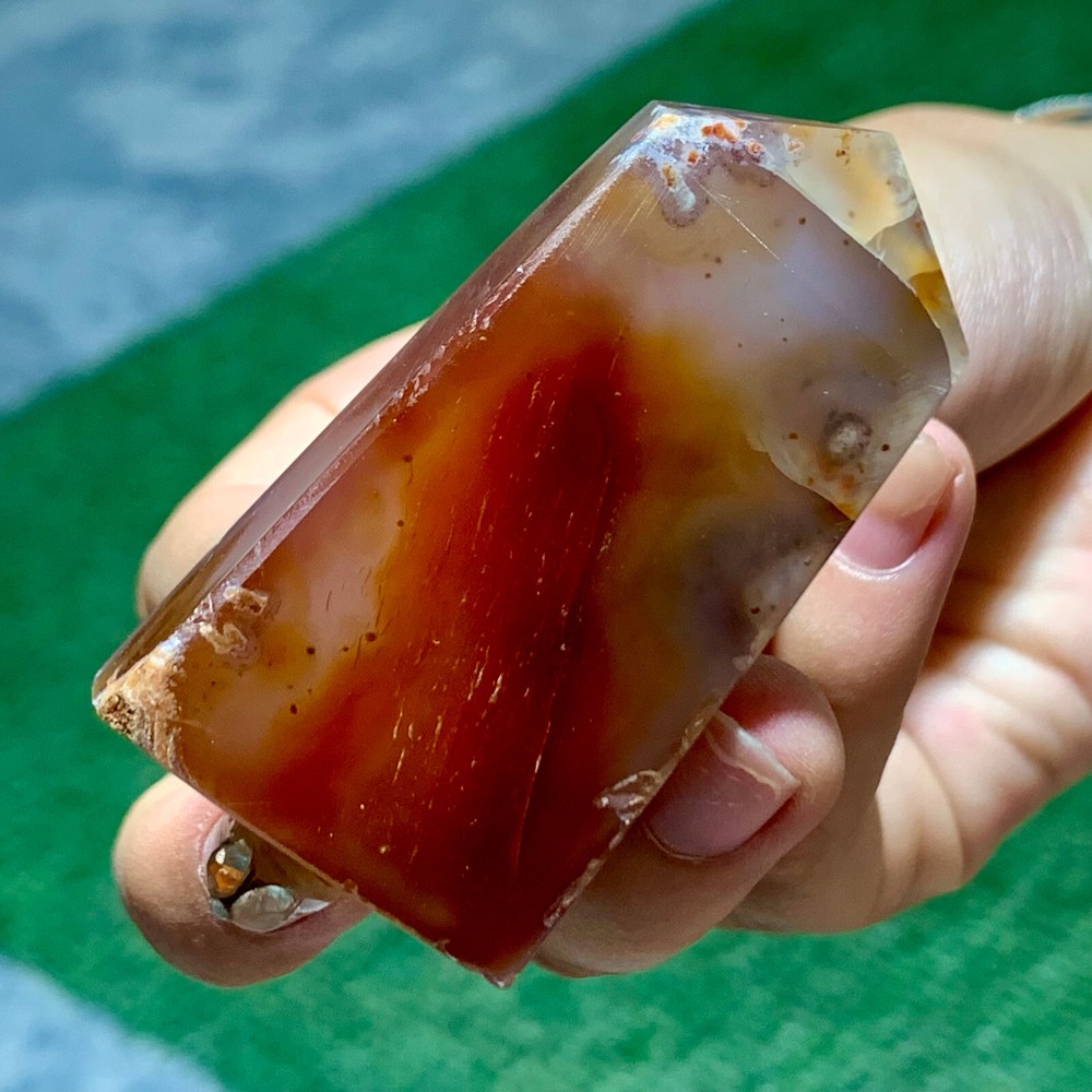 49GNatural agate red square pointed stele healing specimen