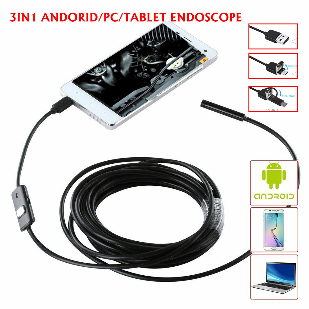 7mm Waterproof Micro USB Type C Endoscope Inspection Camera Cable For Android PC