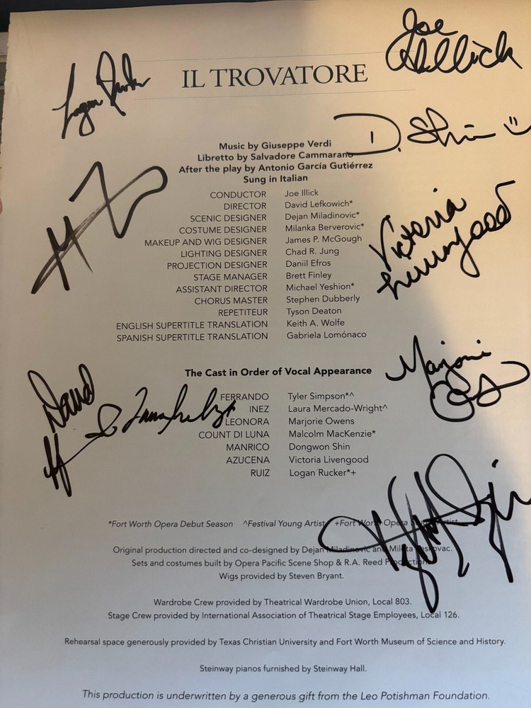 Signed Opera Program - Il Trovatore  FULL CAST Autographs Conductor/Director