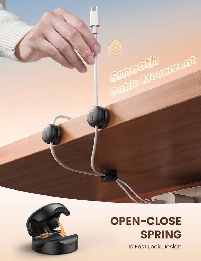 Compact Spring Cable Management Clips - 6Pack for Desk & Nightstand Organization