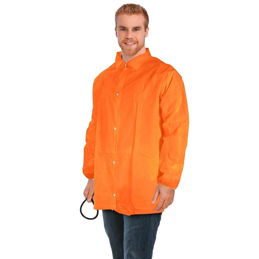 Orange Disposable Lab Jackets Polypropylene Snap Front 30 Count 2X-Large
