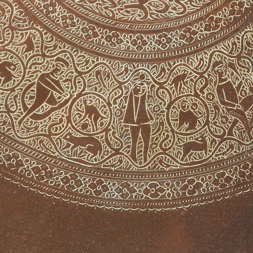 Large Middle Eastern Hand Engraved Copper Tray 25.75"
